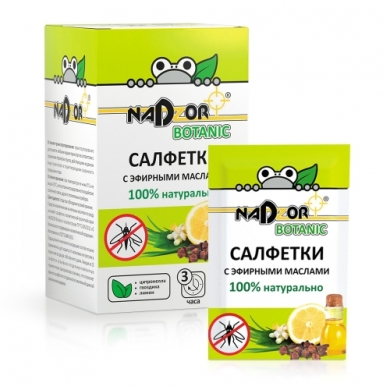 Салфетки влажные с эфирным маслом от комаров, 10 шт, Nadzor Botanic