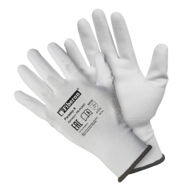 Перчатки "для точных работ" полиэстеровые, полиуретановое покрытие, белые, Fiberon